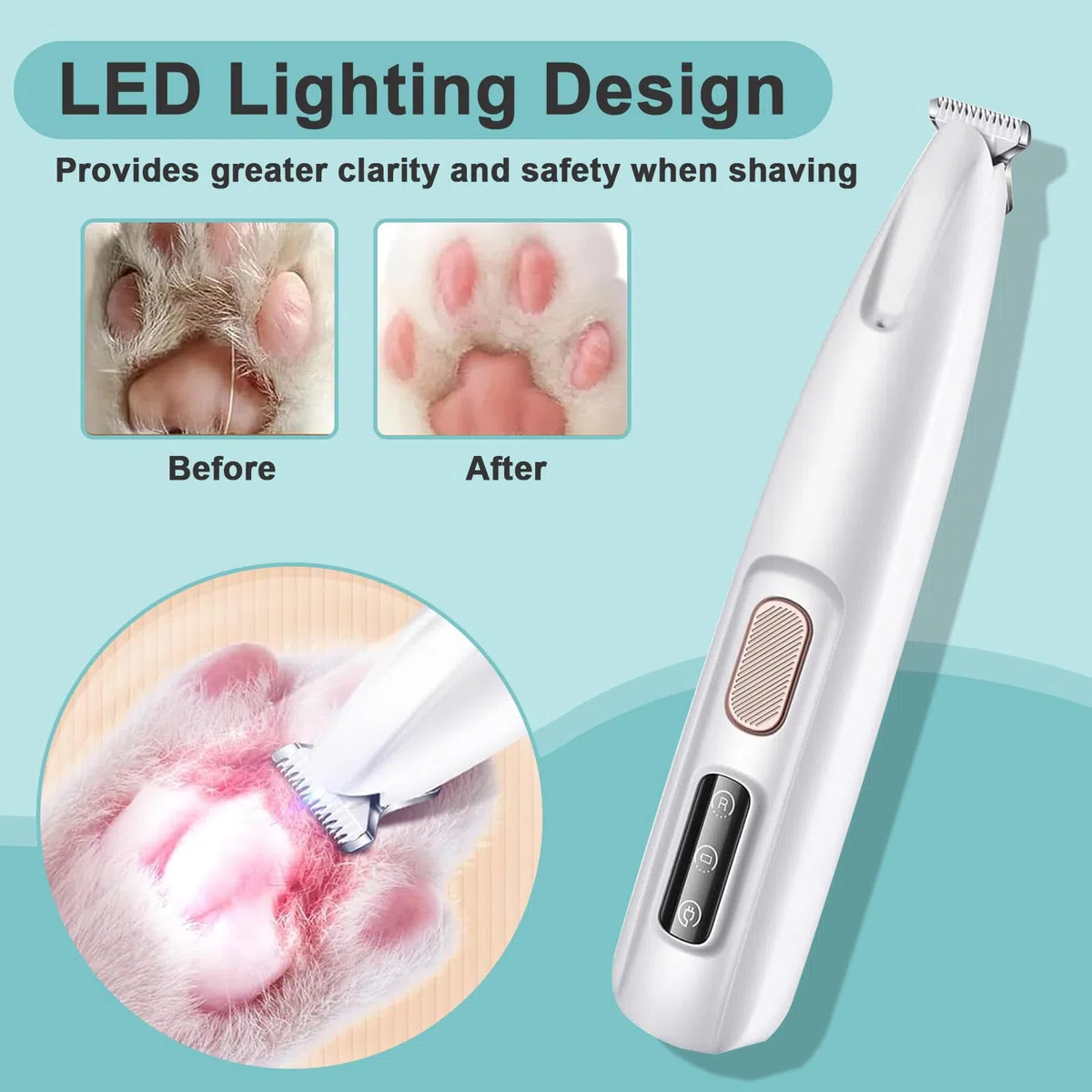 Tosatrice per Cani Professionale Senza Fili con Luce LED - Trimmer per Zampe Silenzioso Ricaricabile per Gatti e Cani Zampe, Faccia, Orecchie, Corpo, Include Spazzola & Olio