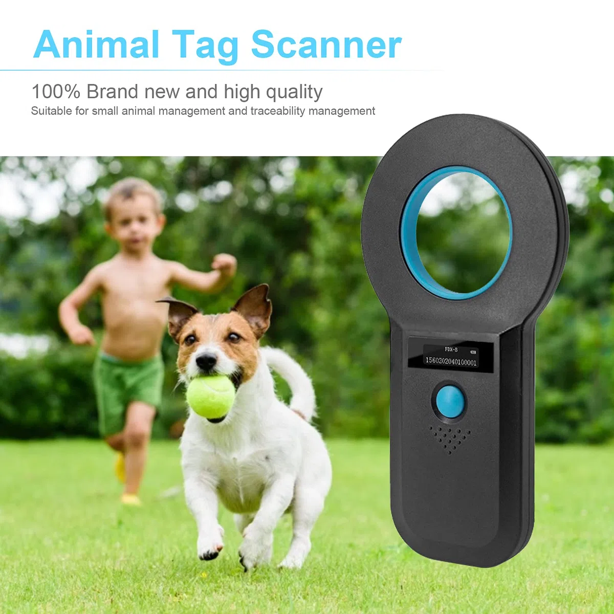 Scanner Microchip Nero, Lettore per Identificazione Animali Domestici Cani Gatti, Portatile EMID Fox-B (ISO11784/11785)