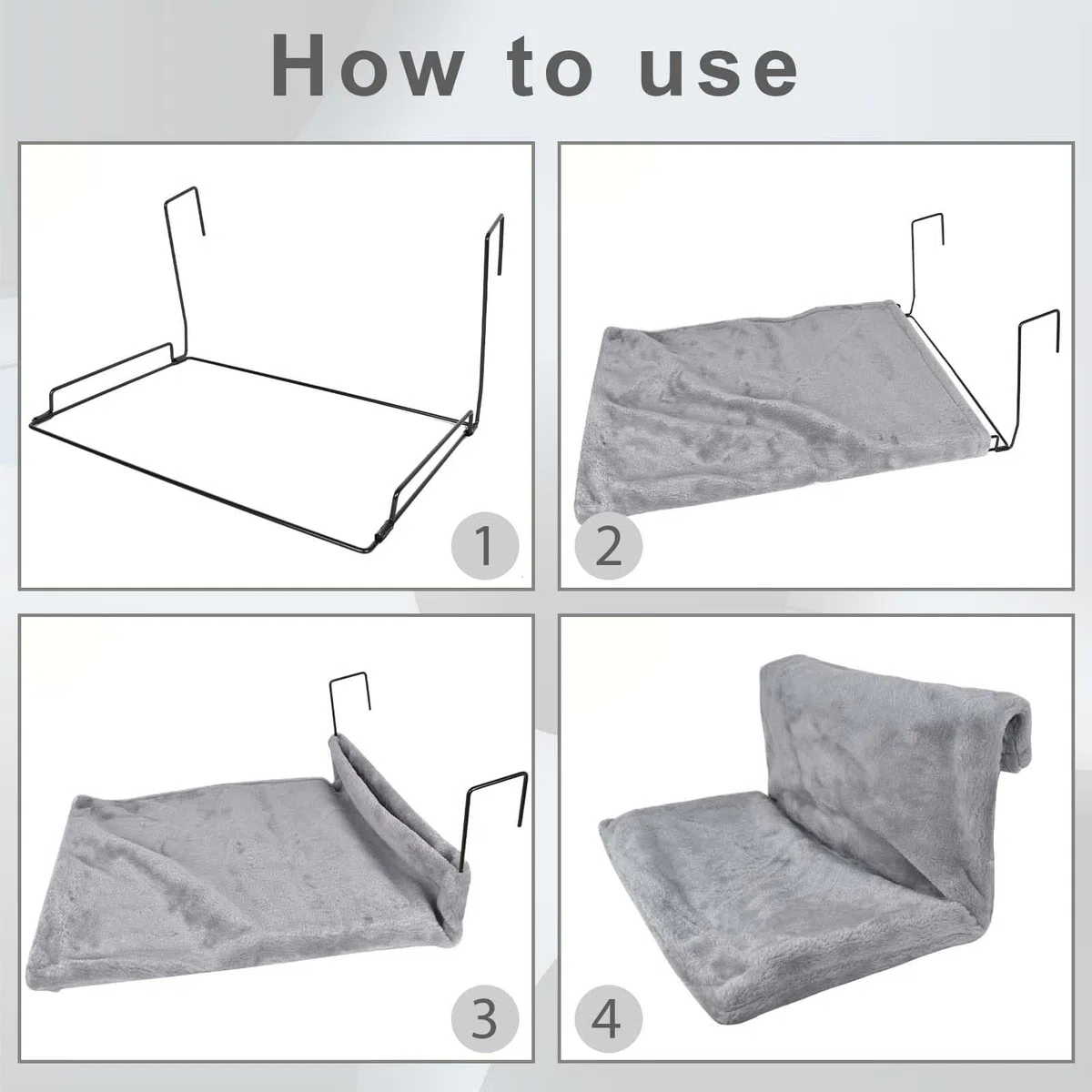 Letto accogliente per gatti, borsa per radiatore, tessuto di peluche, amaca per gatti, grigio quadrato, sospeso