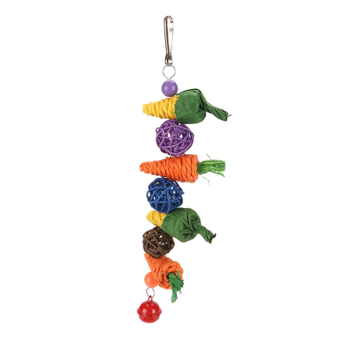 Set da 3 Giochi per Pappagalli Masticabili in Fibra Naturale Carote Intrecciate, Palline di Rattan e Giocattoli Sospesi per Budgie, Cocorite, Conuri