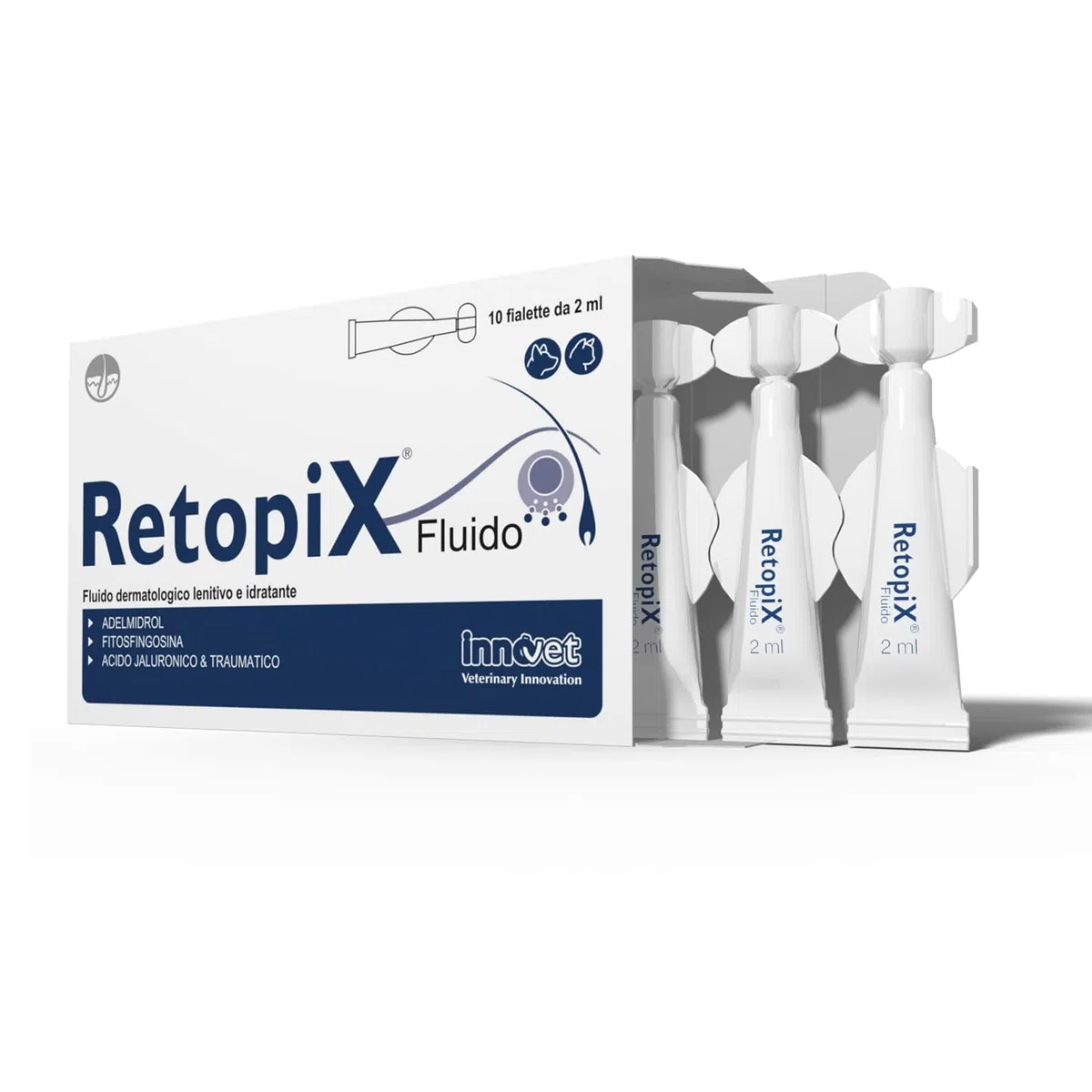 Retopix Fluido dermatologico lenitivo e idratante, in caso di Arrossamento, Desquamazione e Secchezza, per cani e gatti - Confezione 10 fialette da 2 ml