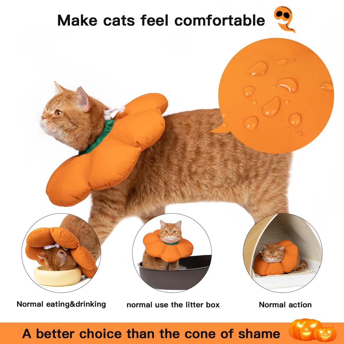 Collare Elisabettiano GattoCollare,Morbido per Gatti,Collare Recupero Regolabile Impermeabile, Stile Fiore Tutte le Stagioni (arancione L)