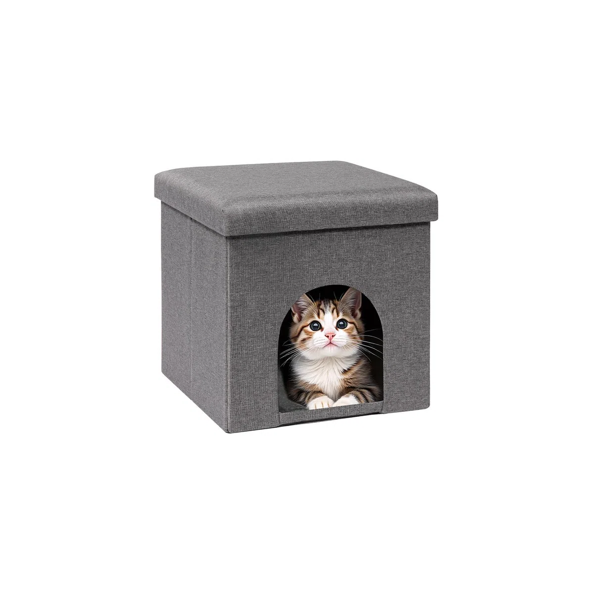PINPLUS Cuccia per Gatti con Cuscino, Sgabello Pieghevole per Gatto, Cubo Contenitore Stabile con Coperchio Rimovibile, Rifugio Accogliente per Dormire e Giocare