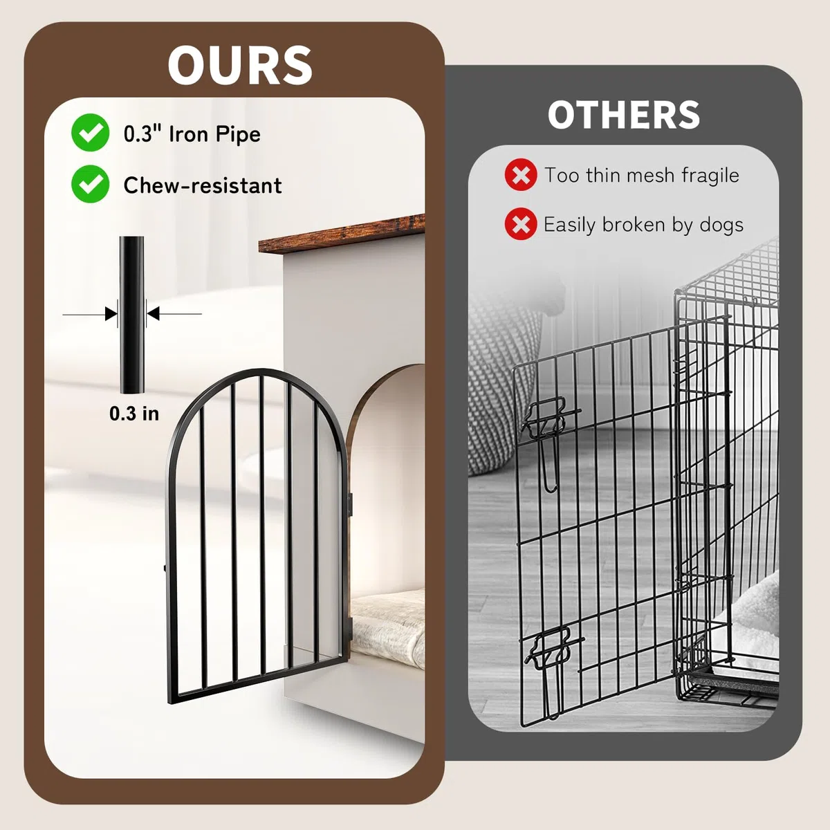 Gabbia per Cani Mobile 100 cm, XL Cassa per Cani da Casa con 3 Porte Scorrevoli, 100x60x69cm, Bianco & Marrone