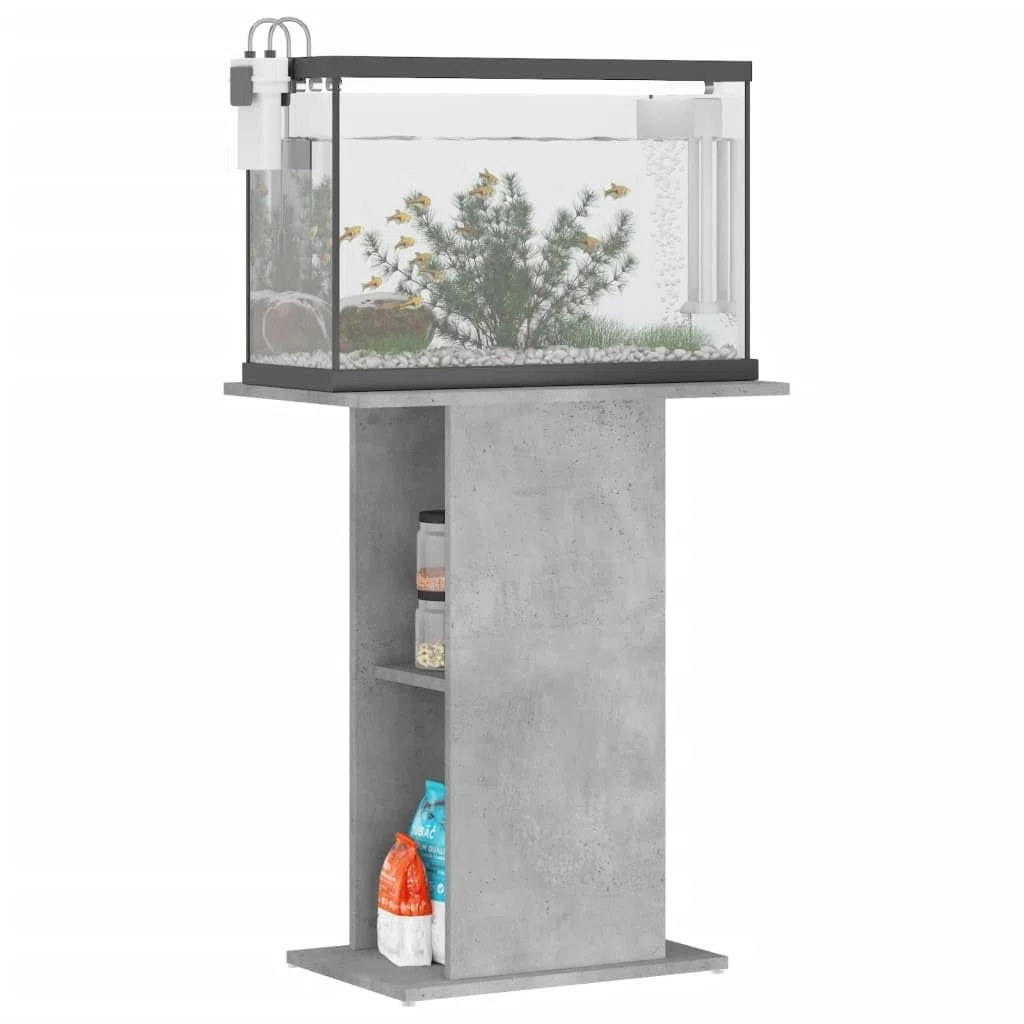 Supporto per acquario, grigio cemento, in legno, 60,5 x 36 x 72,5 cm, stabile, per carichi pesanti, con ripiano, scaffale e porta per acquario, conservazione di mangime, filtro e pompa