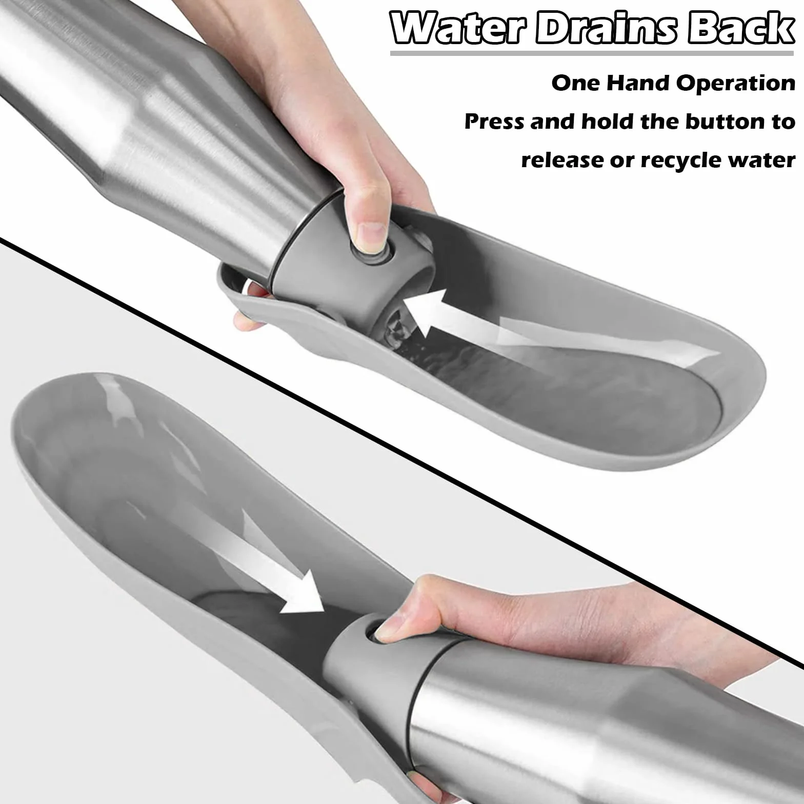 Borraccia Cane Portatile, 750ml Borraccia per Cani Antigoccia con Ciotola, Acciaio Inox Dispenser Acqua per Passeggiate Viaggi, Ciotole per Cani da Viaggio, Grigio