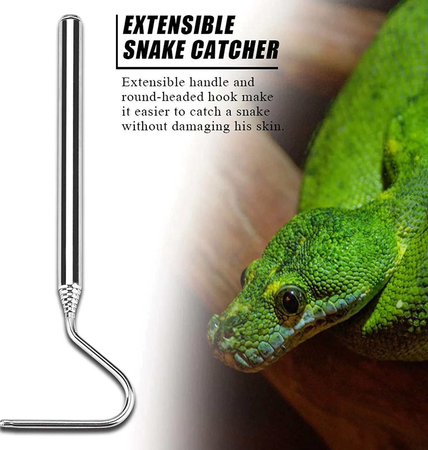 Zerodis Gancio di Cattura del Serpente in Acciaio Inossidabile telescopico Estensibile Cattura Serpente Gancio Cattura rettili per Cattura di rettili Controllo Animali in Movimento Samll