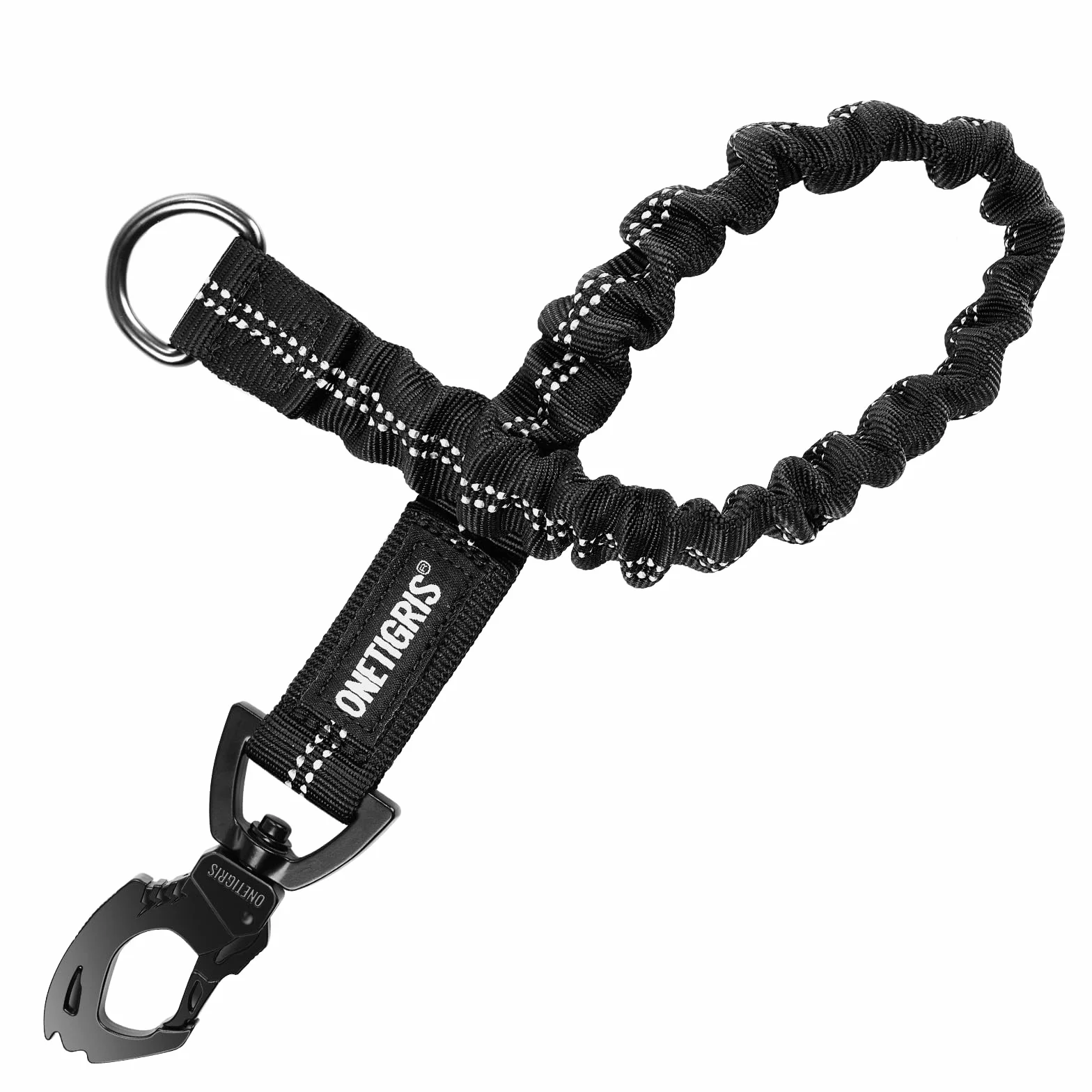 OneTigris Ammortizzatore per cani, 51 cm, guinzaglio in nylon con denti di tigre, clip in metallo, estensione in lino, riflettente per passeggiate, ciclismo
