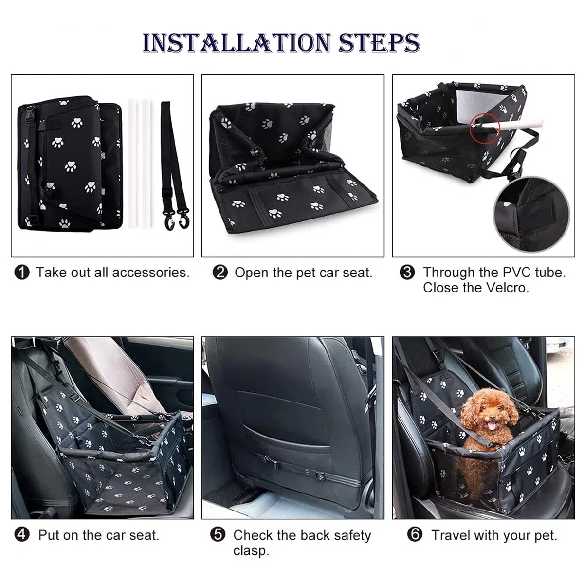 Seggiolino Auto per Cane Animali,Coprisedile Auto per Cani Adatto per Cani di Piccole e Medie Dimensioni, Lavabile, Pieghevole e Traspirante, con Guinzaglio di Sicurezza e Tubo di Supporto in PVC