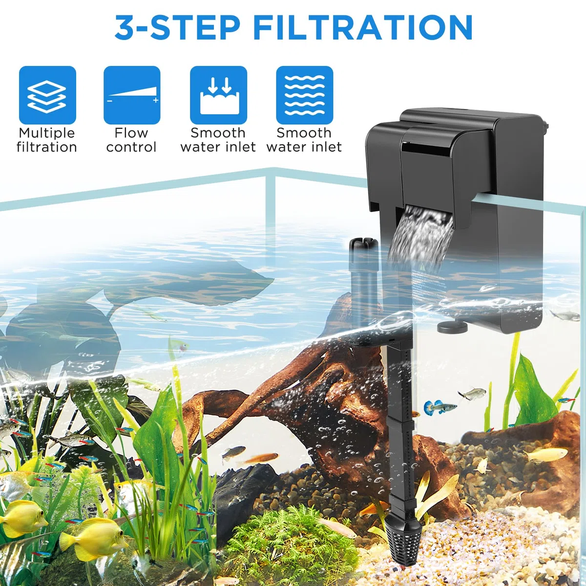 5w Filtro dell'acquario da 450 L/H, Filtro Acquario, Flusso d'Acqua Regolabile Silenzioso, Circolazione di Ossigeno per Acquario 10-100 Litri