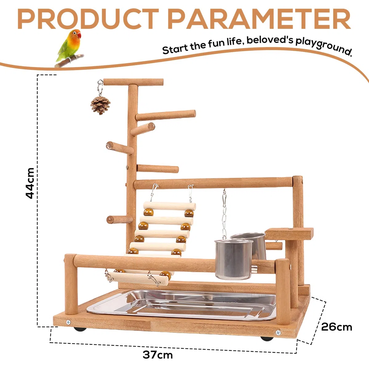 Parco Giochi Per Pappagalli, Supporto Per Uccelli, Supporto Per Pappagalli, Pappagallo Giocattoli Con Altalena Parco Giochi E Vassoio Alimentazione Scala Per Parrocchetti, Inseparabili 37x26x44CM