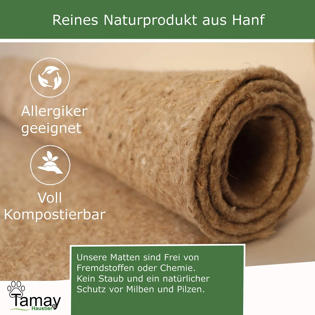 Tamay, tappetini per roditori in 100% canapa, 100 x 50 cm, tappeto premium per roditori come gabbia senza polvere, per conigli, porcellini d'india, piccoli animali – Tappetino di canapa naturale per