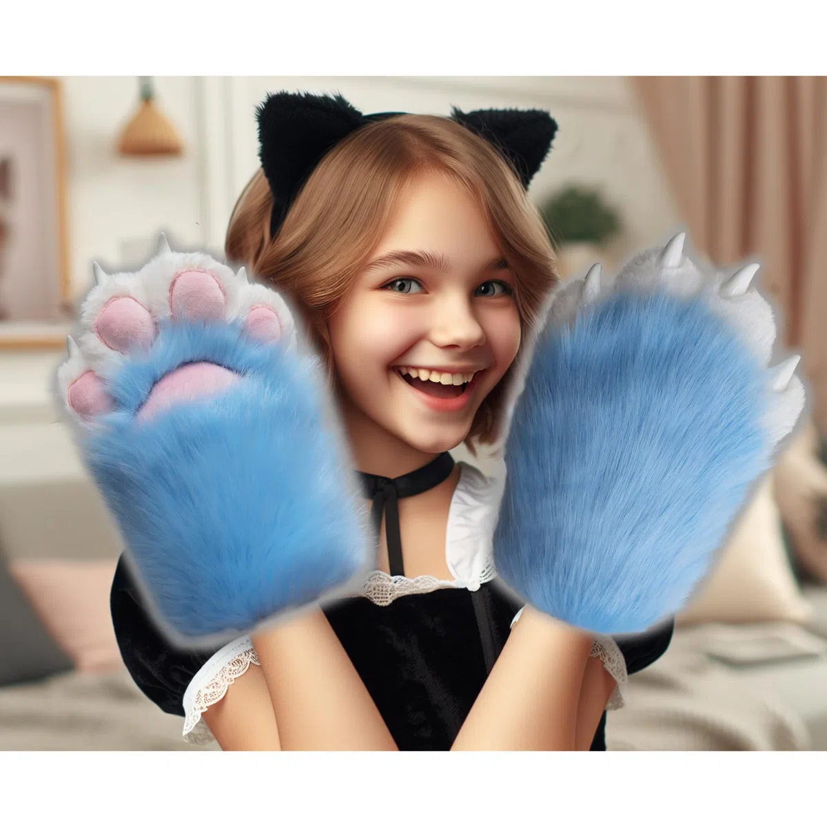 Comode zampe pelose in pelliccia sintetica con zampe di pelliccia, Therian Paws Therian Stuff Therian Gear, Simpatici guanti a zampa di gatto Guanti Therian con artigli, Stuff peloso Guanti da