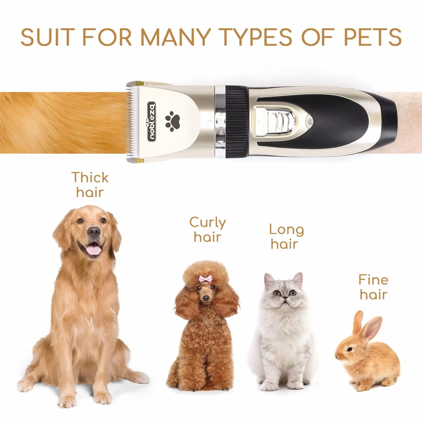 Nobleza Tosatrice per Cani Kit Professionale Toelettatura Gatti Animali Pet Tosatore Clipper Ricaricabile Grooming Clipper Lungo Capelli Corti, Capelli Ricci