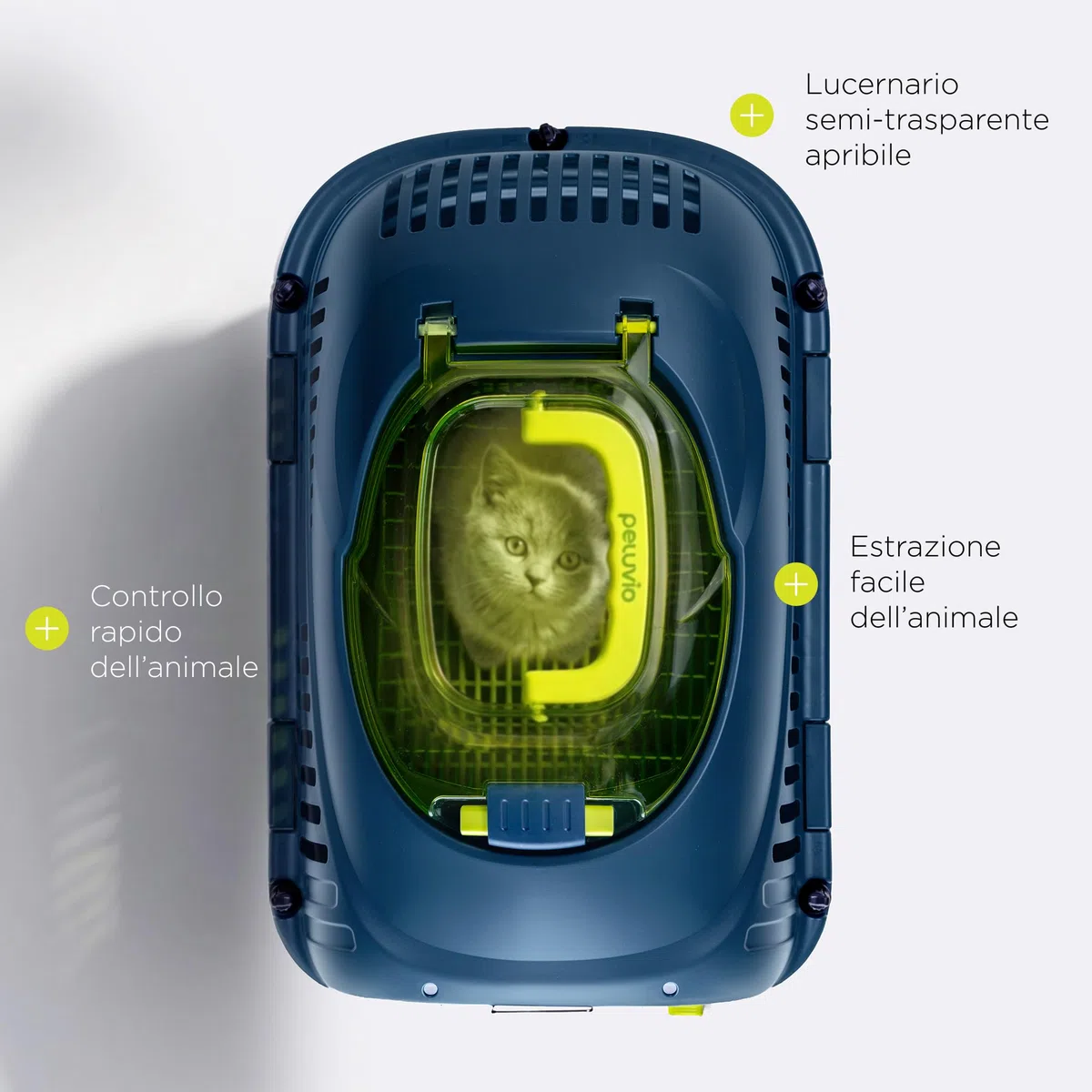 SAFY Trasportino Rigido per Gatti e Cani fino a 5 kg per Auto, Ventilato, Facile da Pulire, con Apertura Superiore per Controllo, Maniglia, Porta in Metallo con Doppia Sicura e Ciotola Inclusa