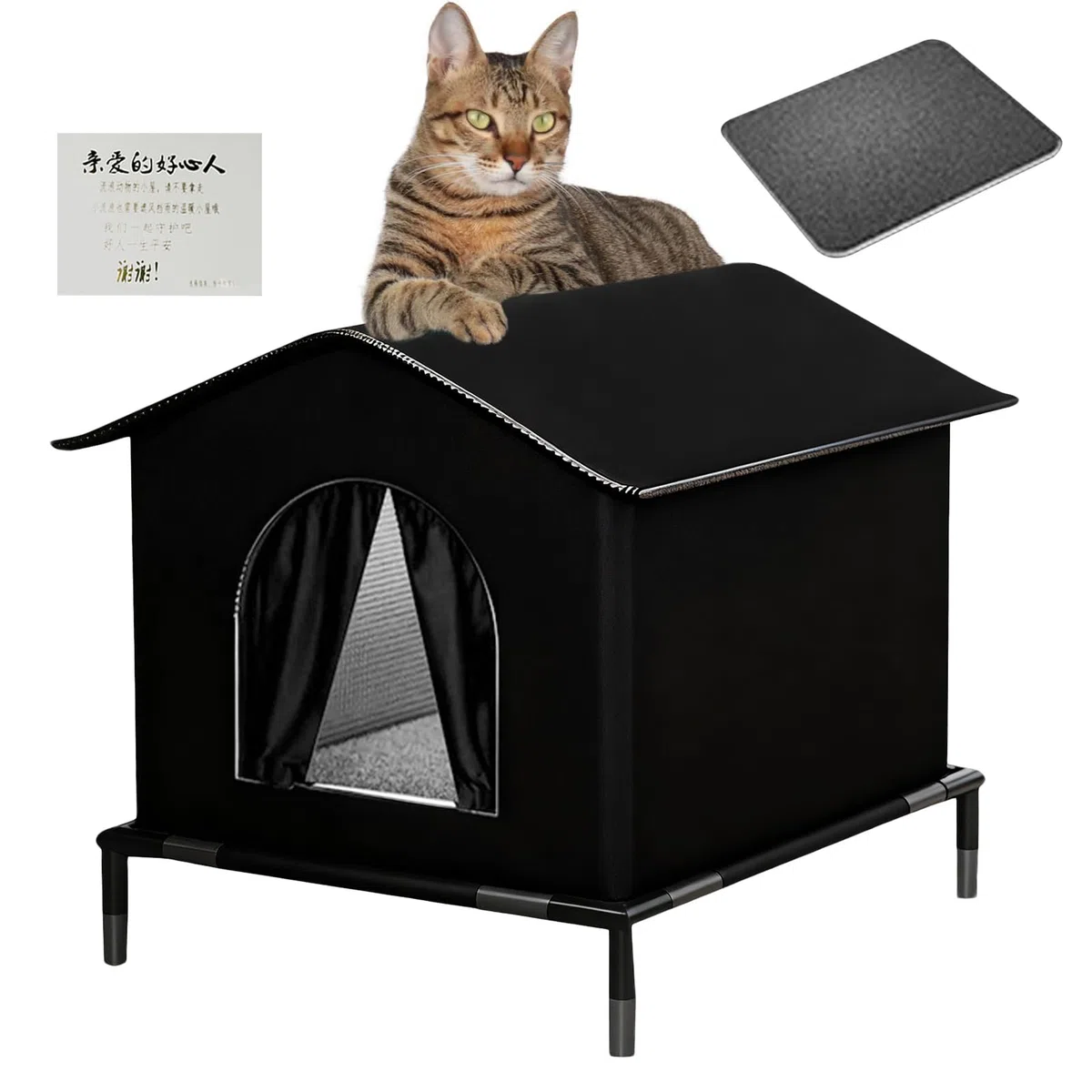 Cuccia Gatto Esterno Sollevata, Rifugio Per Gatti Da Esterno, Casa Per Gatti Impermeabile Isolata E Resistente Alle Intemperie Con Tappetino, Calda E Chiusa Per Animali