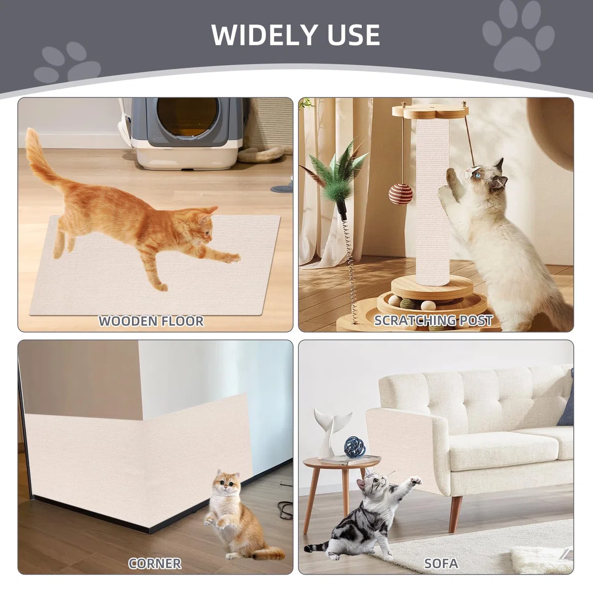 Protezione Divano Graffi Gatto: DIY Tiragraffi per Divano Tappeto Tiragraffi per Gatti Autoadesivo 200x40cm - Ideale per Divani, Mobili e Pareti, Sisal e Moquette (Beige, 40×200cm)
