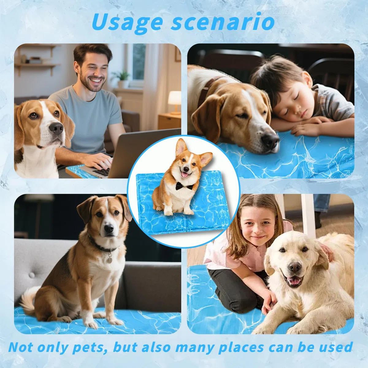 Tappetino Refrigerante Cane 47 cm, Tappetino Refrigerante Cane o Gatti Rotondo in Gel Atossico per Piccoli Animali, Tappetini Refrigeranti Impermeabile, Auto-Raffreddante (Effetto acqua increspata)