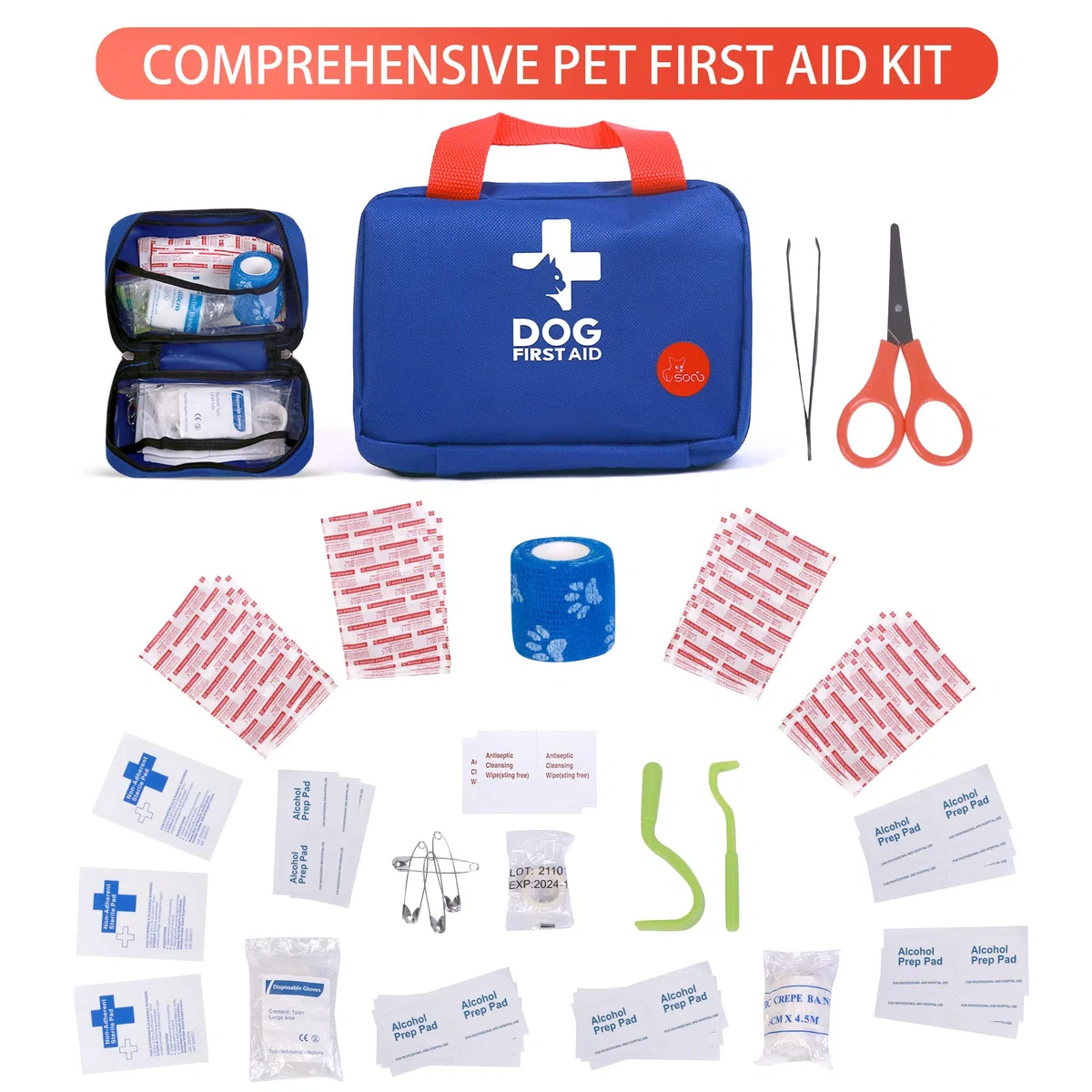socio Kit di Pronto Soccorso per Animali Domestici,Borsa di Pronto Soccorso per Cani,Gatti,Animali,Prodotti Sanitari per Cani,Perfetto per Cura Domiciliare e Emergenze Durante Viaggi All'aperto