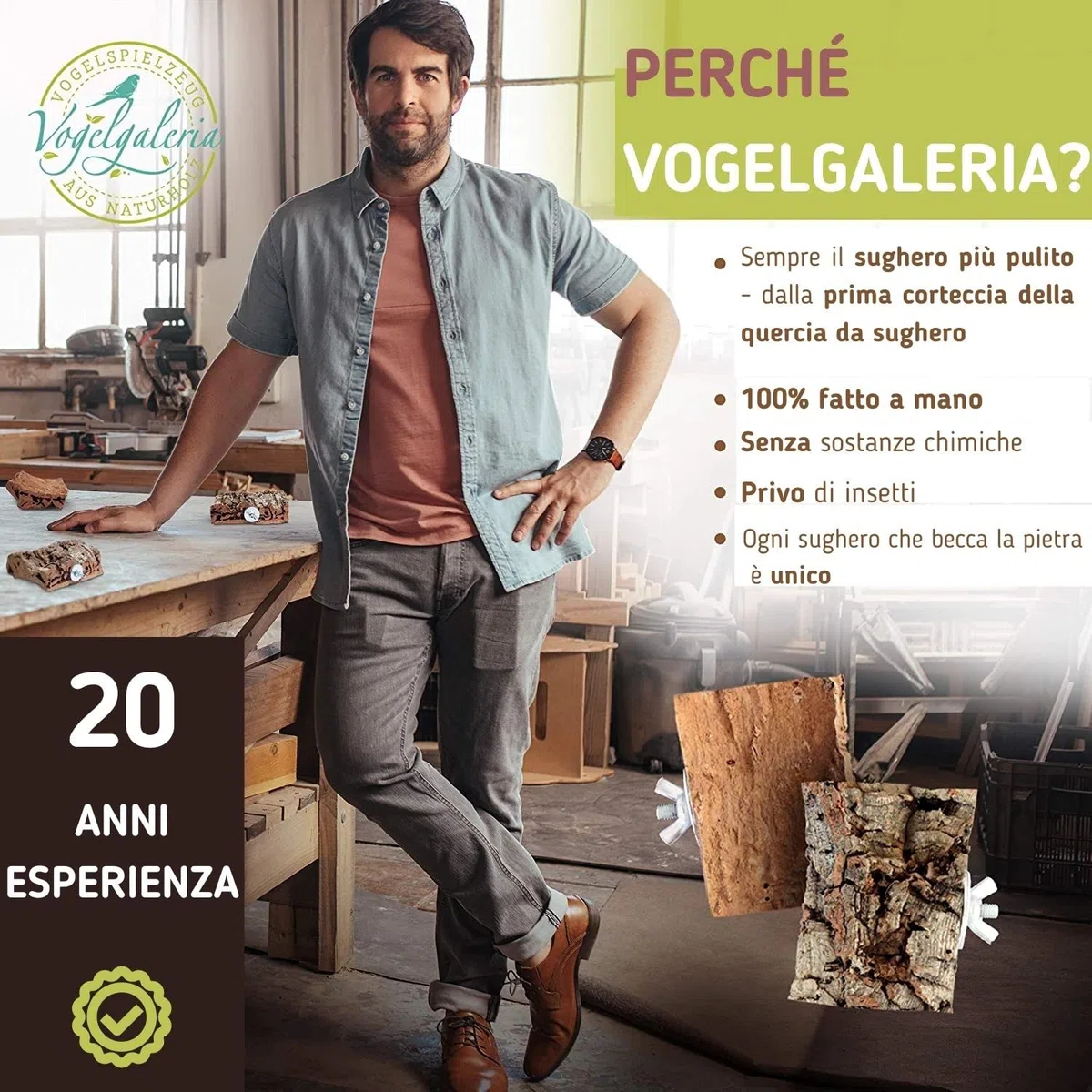 Vogelgaleria 2 pezzi di sughero da beccare per uccelliLa gustosa alternativa alla pietra minerale o all'osso di seppia.