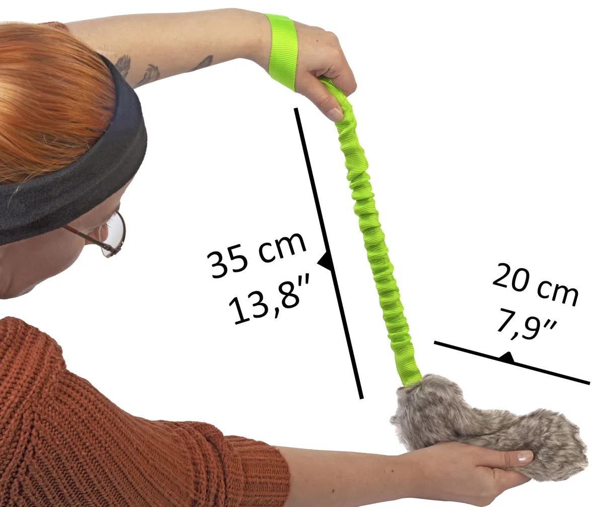 DINGO Set: 3 x Giocattoli da Caccia in Pelliccia Sintetica – Teaser con Squittio, Manico Elastico 55 cm, per Agility, Addestramento del Cane, Corsa e Gioco, Verde (Z30028)