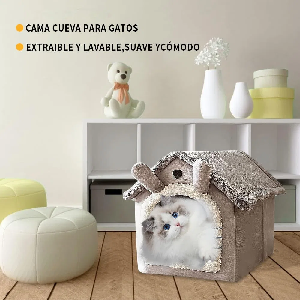 Voarge Letto per grotta di gatto, interno per casa, letto pieghevole, per cani, con cuscino rimovibile, impermeabile, caldo, resistente alle intemperie, per gatti, cani, M