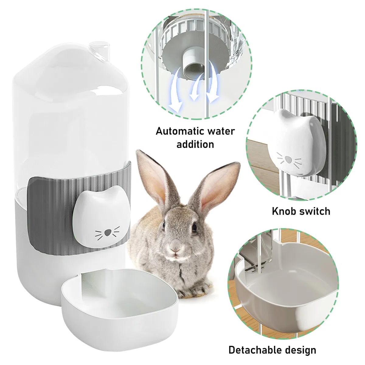 Beverino Coniglio: 2 Pezzi Abbeveratoio Conigli, 1L / 35oz Borracce per Conigli Automatico, Beverino Criceto da Appendere Senza Gocciolamento Distributore Automatico Di Cibo E Acqua per Cavie Criceti