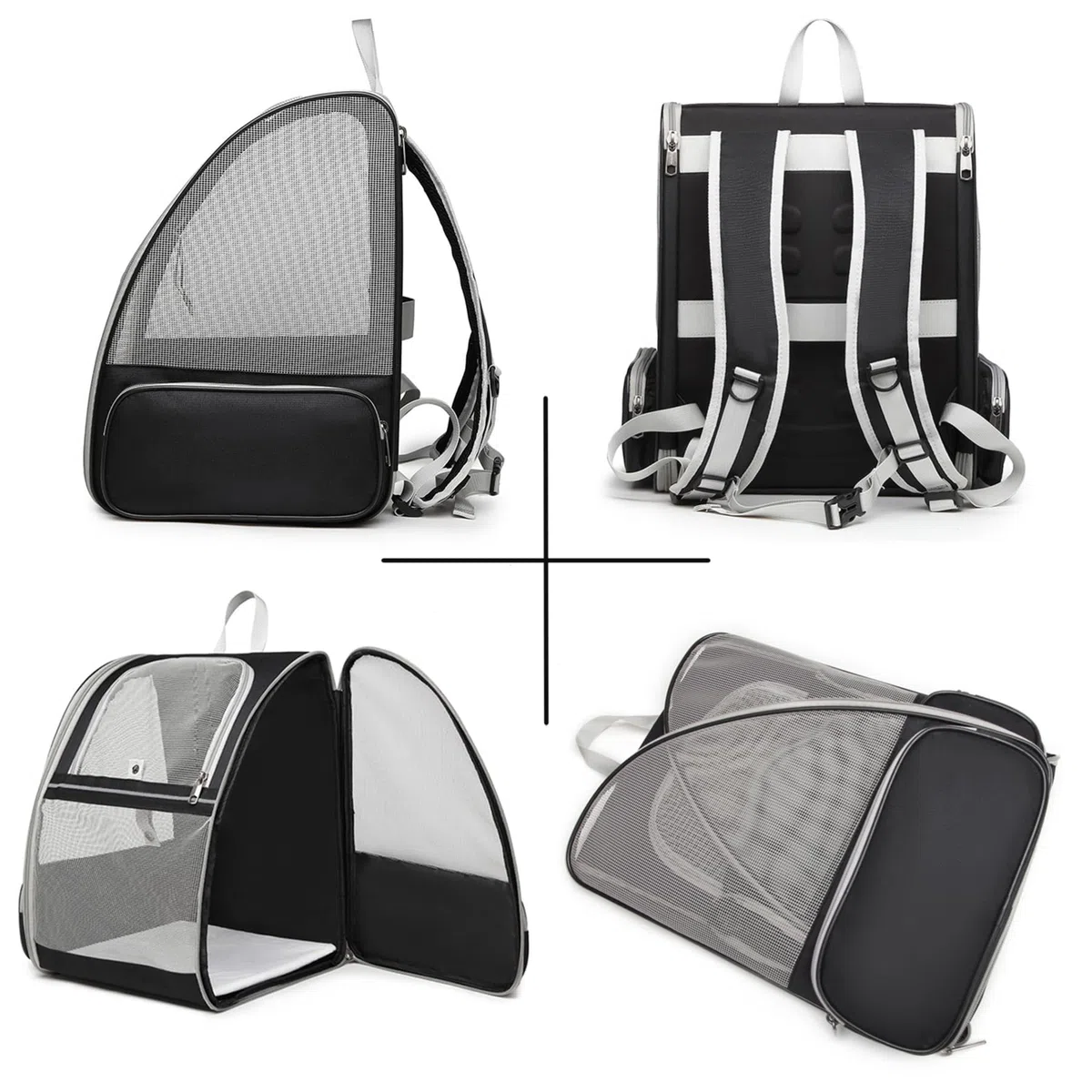Zaino per Gatti Cani, Contenitore da Trasporto Traspirante, Per Passeggiata Escursione Borsa Leggera ed Elegante con Borsa Portaoggetti, Zaino Traspirante in Grigio, Ottimo Regalo per i propri