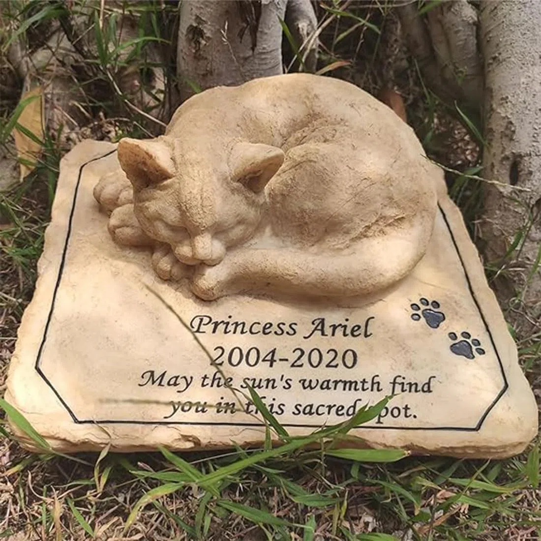 JHB Pietre Commemorative Personalizzate per Gatti, lapide 3D con Statua di Gatto Addormentato, lapide per Gatti, marcatori di tombe per Gatti, Regali commemorativi per Gatti.