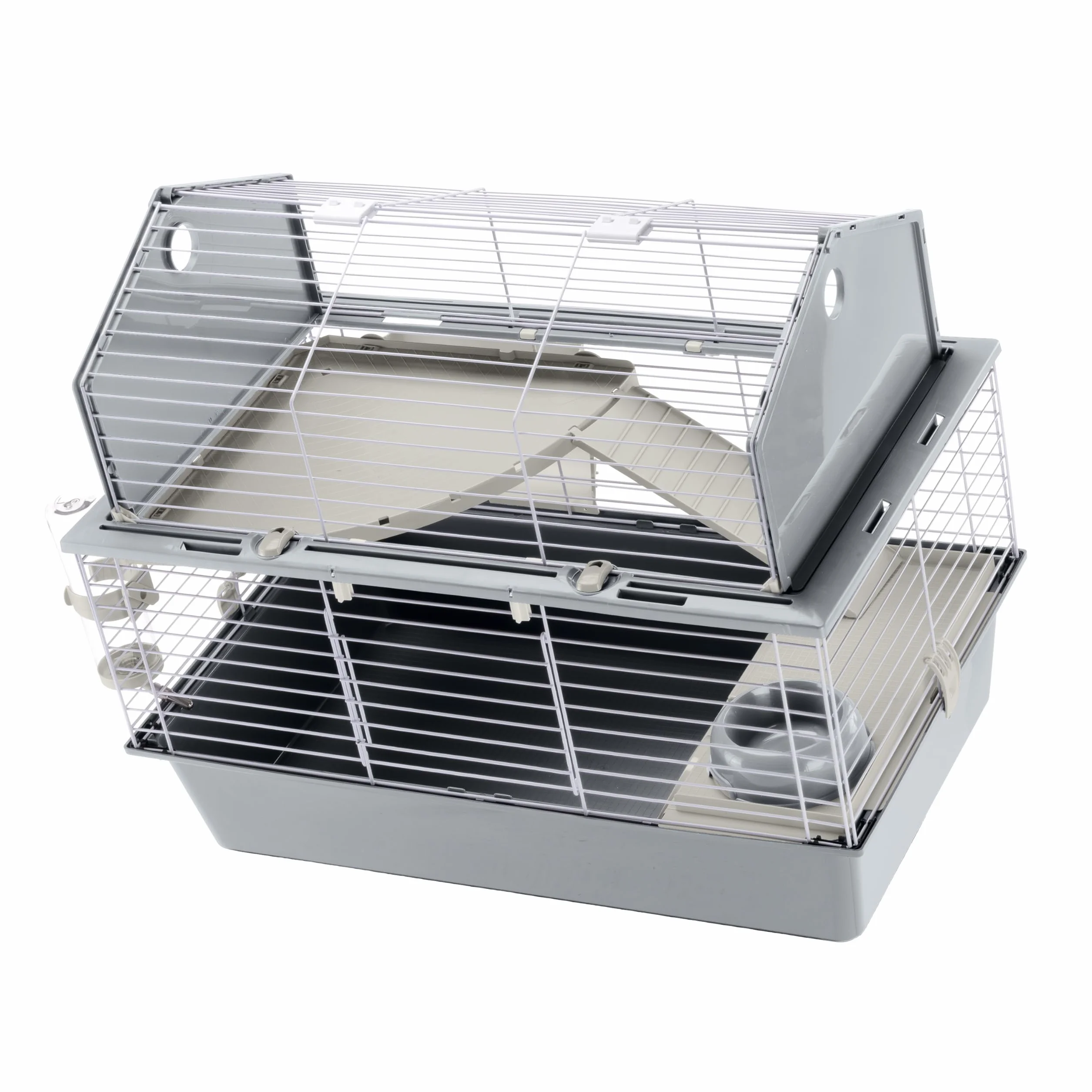 Ferplast Gabbia per Conigli Gabbia per Piccoli Animali BARN 80, 2 Piani, Tetto Apribile, Accessori Inclusi, 78 x 48 x h 65 cm.
