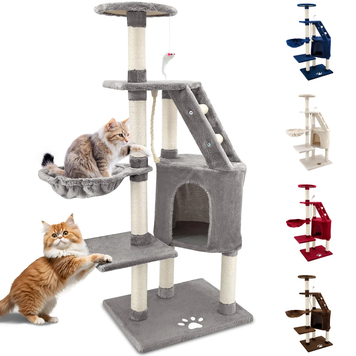 Beltom® TIRAGRAFFI per Gatto 120 CM Gioco Parco Giochi Cuccia Gatti GRAFFIATOIO SISAL Albero CUCCE Tira GRAFFIO Palestra - Grigio
