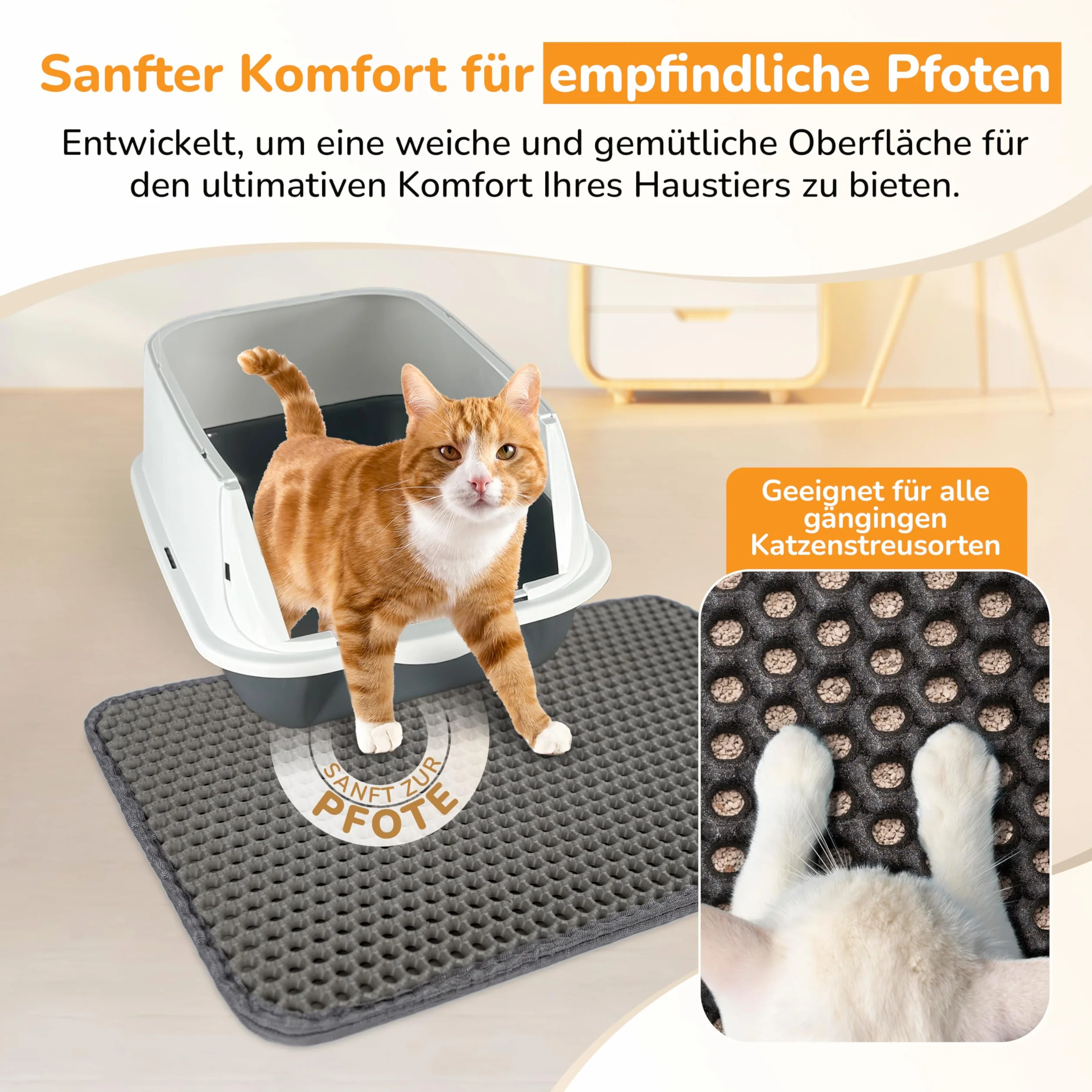 Tappetino Grigio 90x76 cm per lettiera gatto – trattiene la sabbia – impermeabile e antiscivolo – morbido e facile da pulire – ideale davanti alla lettiera – misura grande