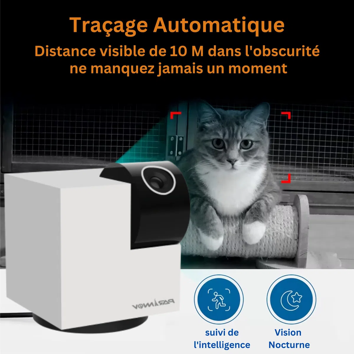 3MP Telecamera interna WiFi, Baby Monitor, Videocamera con controllo WiFi interno, Rilevamento del mov. e del suonoo, Tracciamento, Walkie-talkie, Notturna, Telecamera per cani e gatti, Alexa