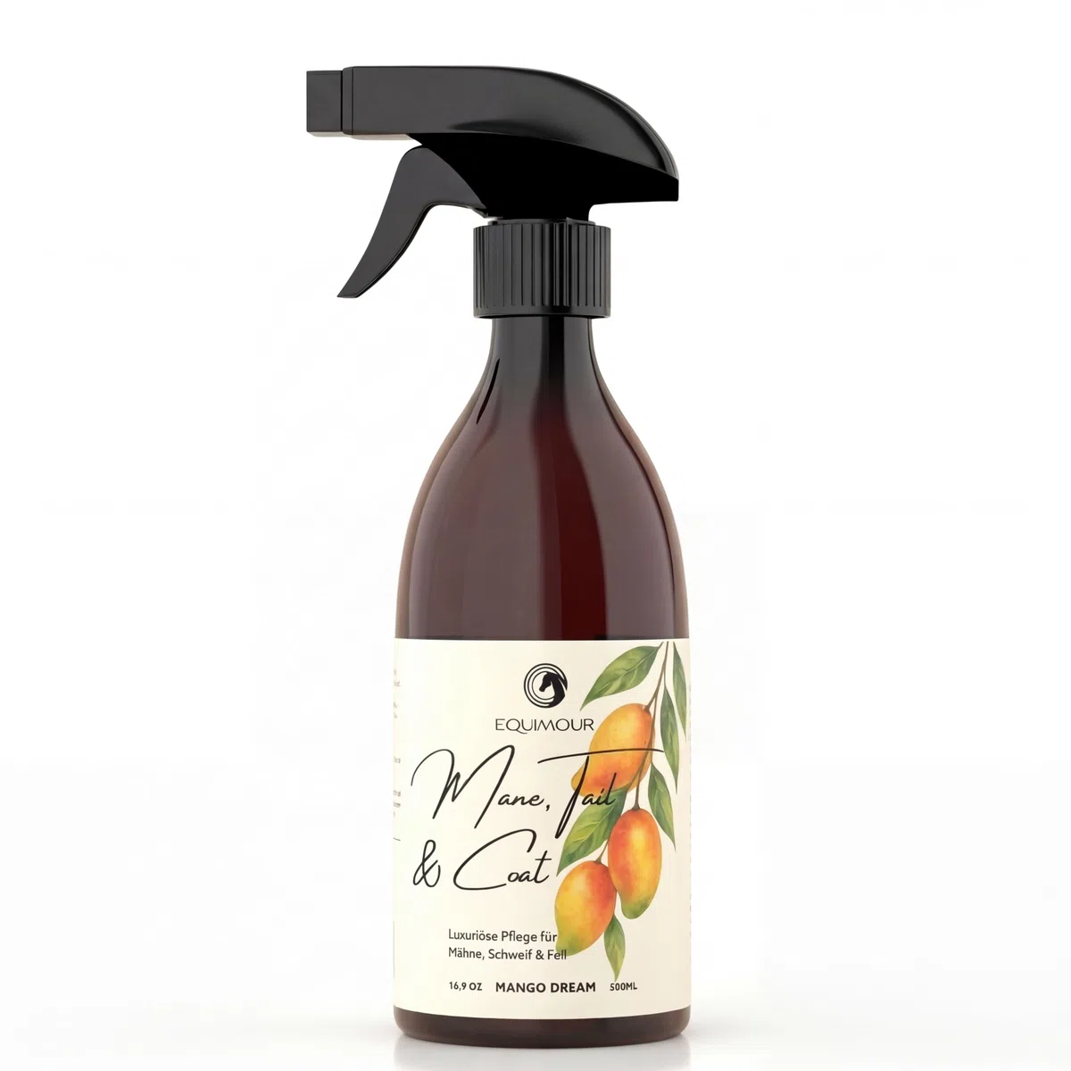 Spray per criniera e coda per cavalli – Spray lucido per la cura del pelo con profumo di mango, facilita la pettinatura e la disinfeltrimento, dona lucentezza setosa, formula antipolvere – 500 ml