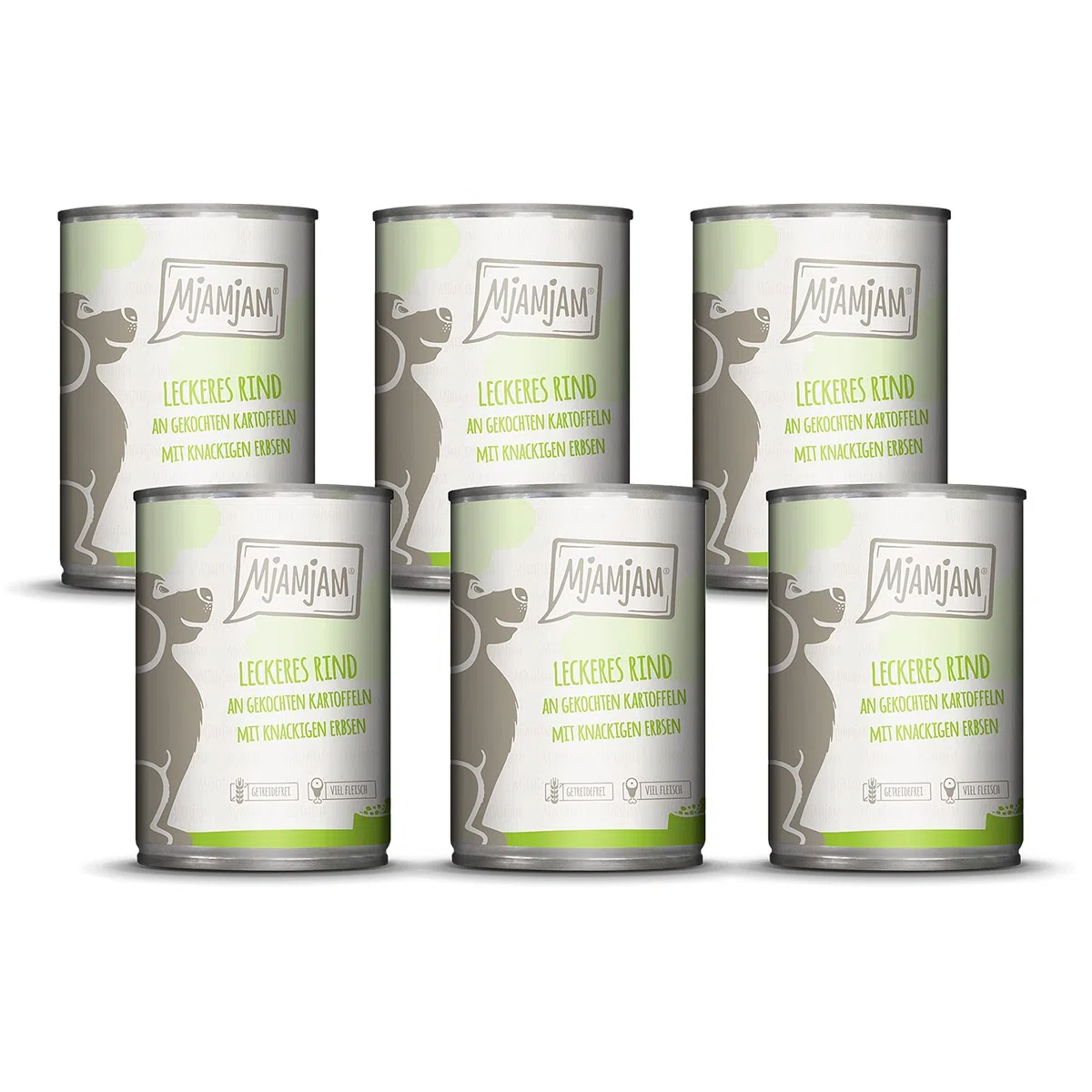 MjAMjAM - cibo umido premium per cani - delizioso manzo su patate bollite con piselli croccanti, confezione da 6 (6 x 400 g), naturale con carne extra