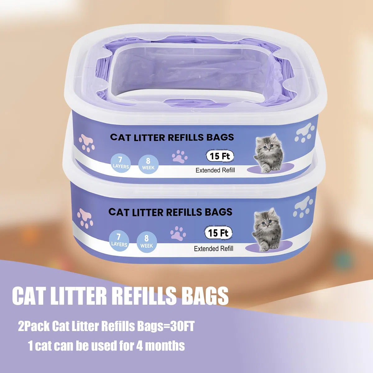 10 ricariche per lettiera,compatibili con i modelli Litter Genie Standard,Plus,XL e Style,Sacchetti di ricambio per lettiera per gatti,con potente azione deodorante, colore viola