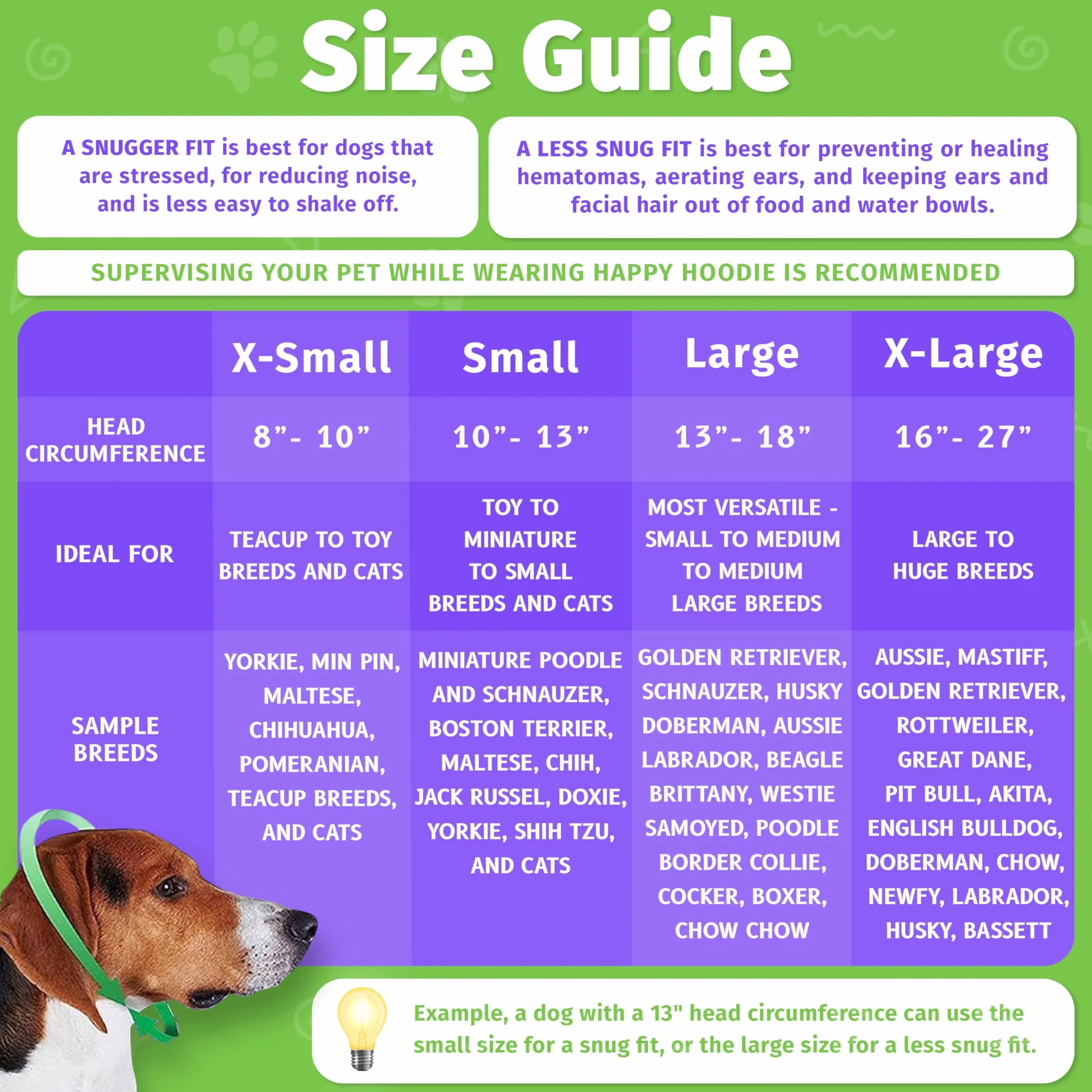 Happy Felpa con cappuccio per cani e gatti, marca americana per alleviare l'ansia, antirumore, cura del pelo, fuochi d'artificio, confezione da 2, viola (1 piccolo, 1 grande) – dal 2008