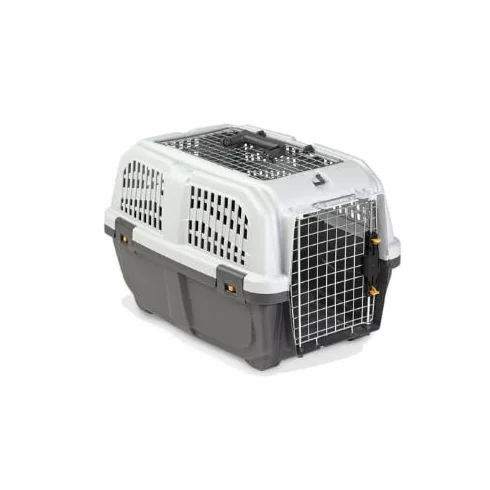 Pet's Market - Trasportino Skudo Open Iata per gatti Scatola da trasporto per animali domestici con apertura superiore e porta in metallo colore grigio (48X31,5X31)