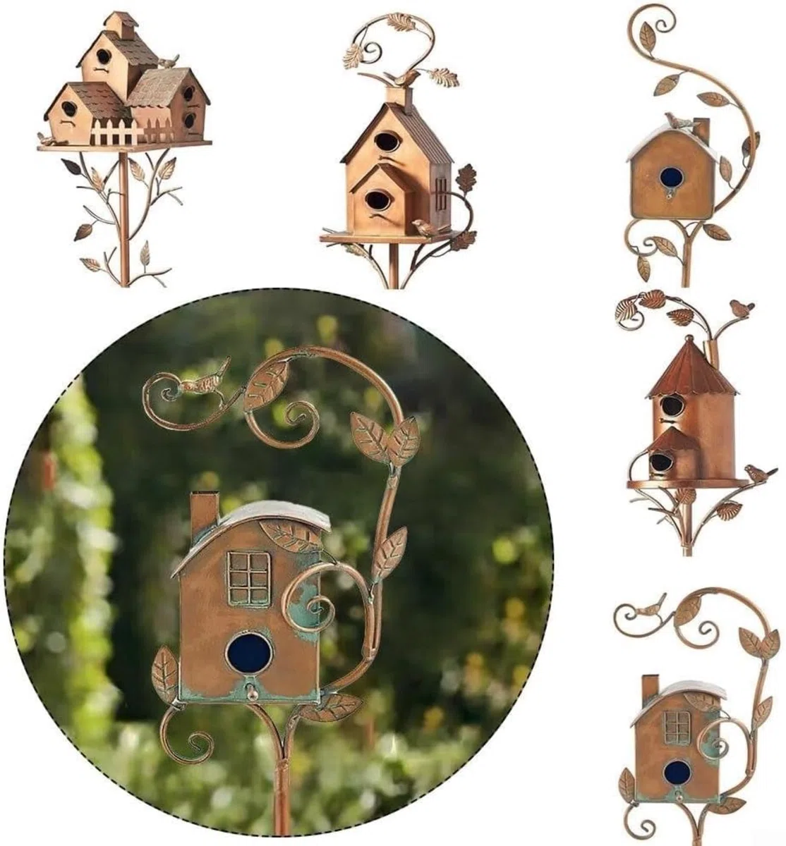 Casetta Uccellini da Esterno,Casetta For Uccelli In Metallo Con Pali,Casetta per Uccelli Selvatici da Esterno,Durevole e facile da installareFor Patio Cortile Decorazione Giardino Esterno E Amanti De