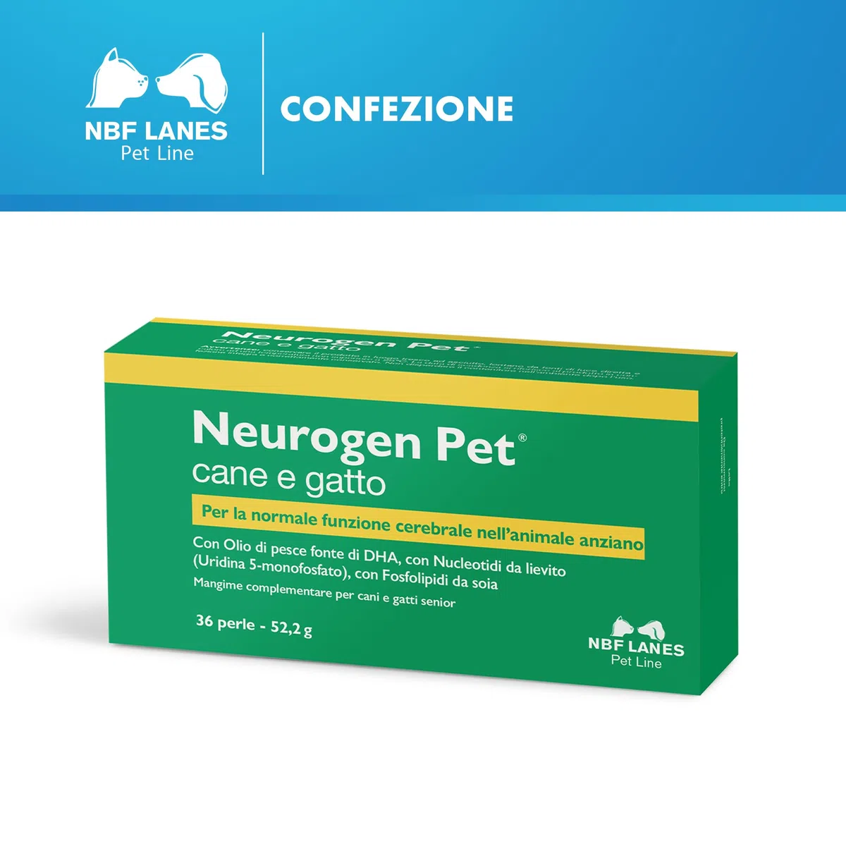 NBF Lanes | Neurogen Pet Cane e Gatto, 36 Perle Appetibili, per la Normale Funzione Cerebrale dell’Animale Anziano, Cani e Gatti Senior