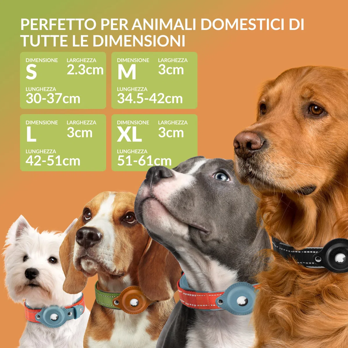 Collare Airtag cane, CollarDirect, Collare riflettente per Apple Air Tag per cani di taglia grande, media e piccola, Verde, Taglia L