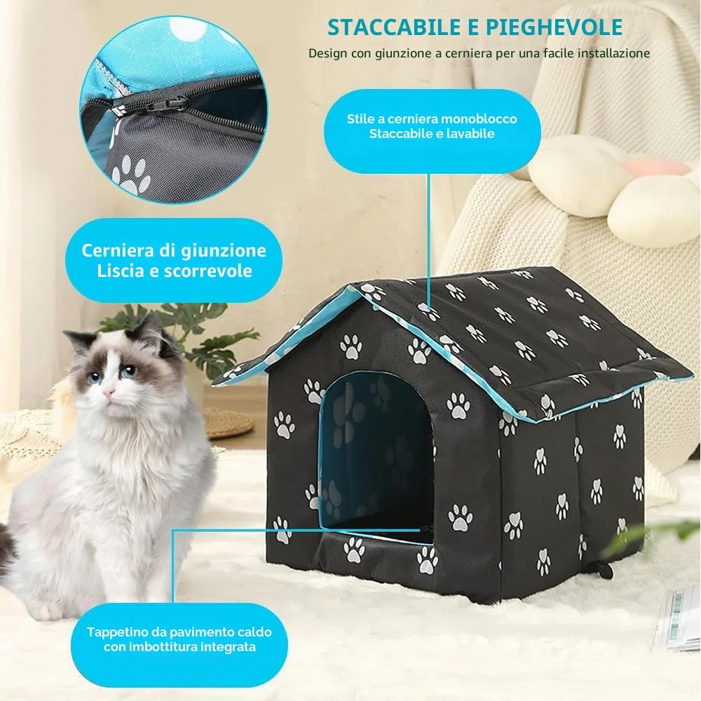 LUFEIS Casetta Per Gatti Per Esterni, Cuccia Per Gatto Da Esterno, Casetta Per Gatti Da Esterno Impermeabile, CasettaGatto Esterno Con Cuscino Rimovibile, per Animali Domestici e Randagi (Blue, M)
