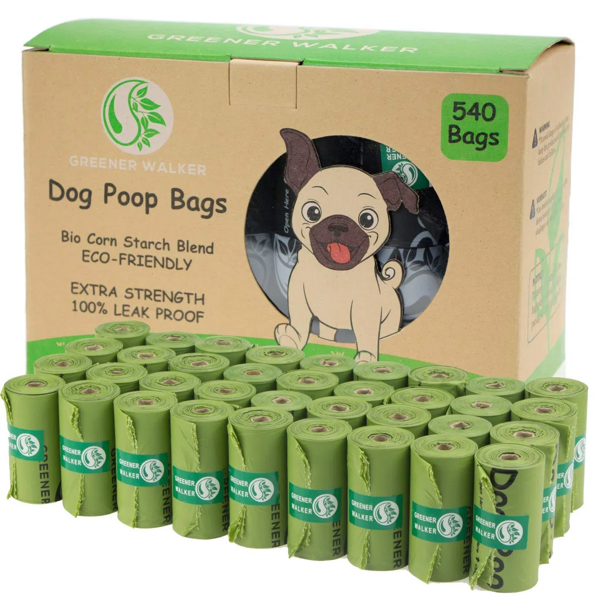 Greener Walker Cacca Sacchetti per bisogni dei Cani,540 unità,Extra Spessi,Forti e 100% Prova di perdite,biodegradabili étanches Sacchetti per Cani(verde)