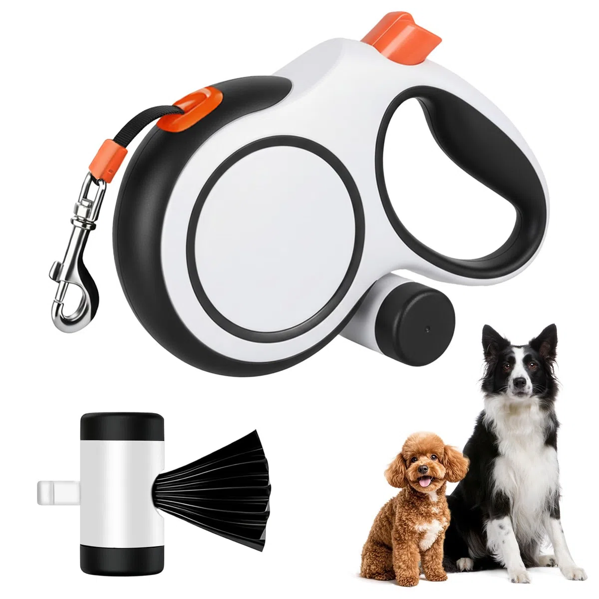 Guinzaglio per Cani Allungabile 8m(Fino a 50 kg), Guinzaglio Retrattile per Cani con Portasacchetti Integrato e Pulsante di Freno Rapido, Guinzaglio Esteso Senza Grovigli a 360° (Bianco, 8m)