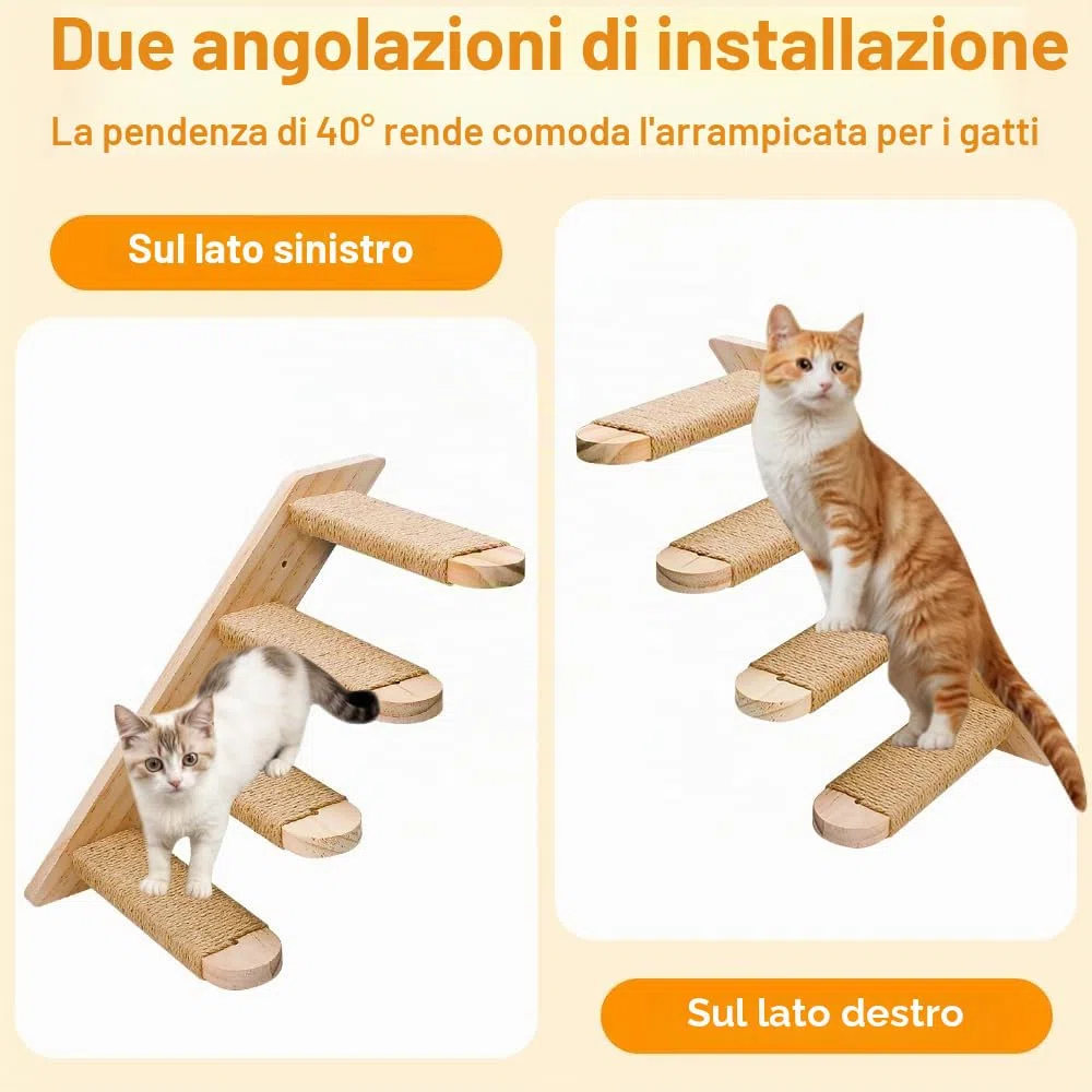 Scala da Parete per Gatto per arrampicata,Scaletta per Gatto con Corda di Luta,4 Scale e Gradini da Parete per Gatti,Montata a Muro per Arrampicata, Giocare, Rilassarsi