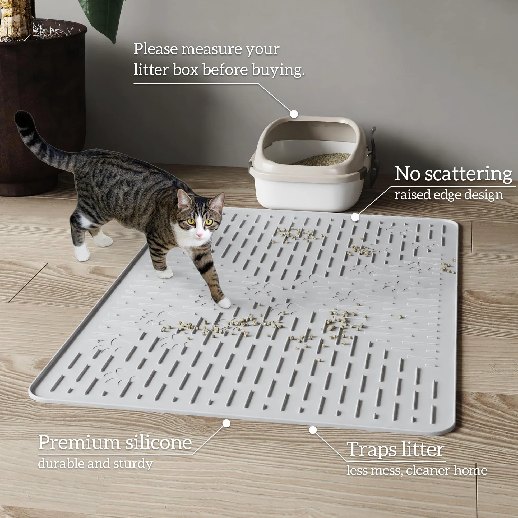 OHMO Alfombra Gatos Arenero de Silicona(60*40cm), Impermeable y Antideslizante sin Bisfenol A (BPA), Fácil de Limpiar, No se Rasga, Sin Residuos de Olor