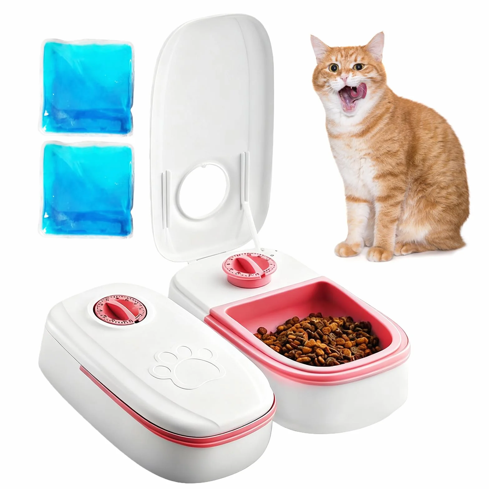 Mangiatoia automatica per gatti, cibo umido, 2 pasti, per gatti, con timer da 48 ore, 700 ml, per gatti e cani di piccola taglia, adatto per cibo umido e secco