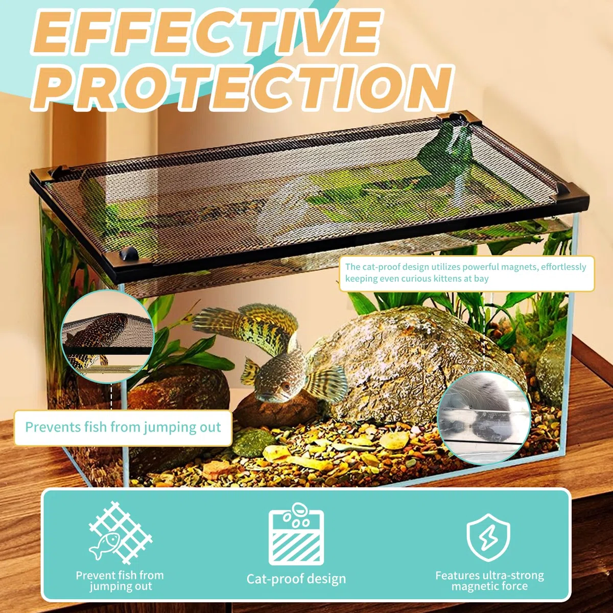 Filtro per Acquario, Acquario Rete Magnetica Anti-Salto, Isolamento Pesci Anti-Fuga Tappo, Copertura Pesci, Rettili, Tartarughe E Altri Animali (80x40cm)