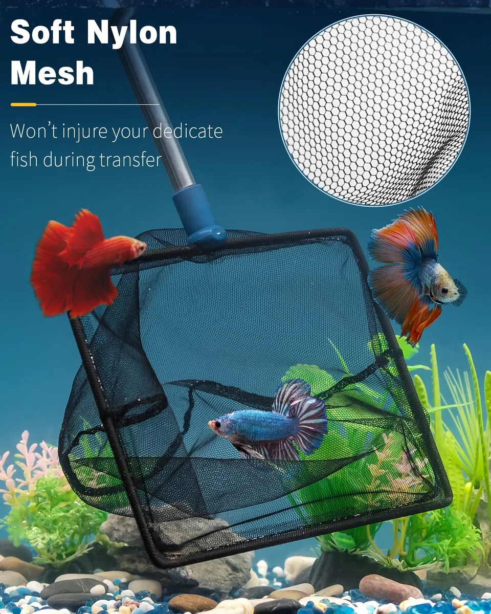 Pawfly Rete Per Pesci D'acquario Con Manico Telescopico In Acciaio Inox 20 Cm Grande Rete Quadrata A Maglie Fini Morbide Fanghi Residui Alimentari Rifiuti