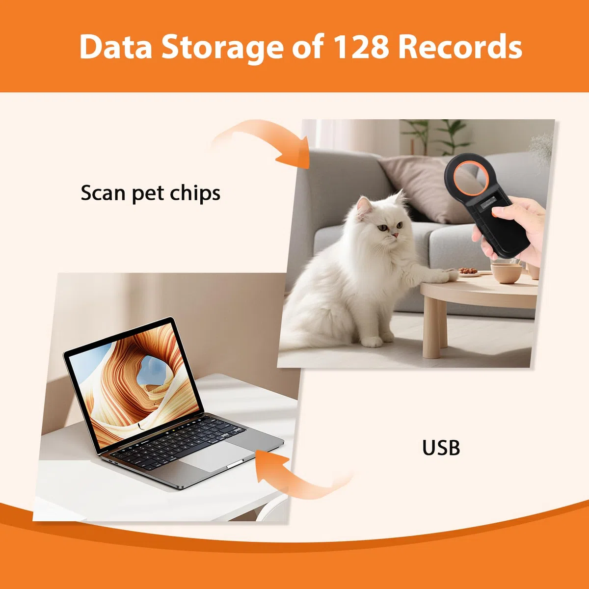 128 pezzi di memorizzazione di informazioni di giorno per cani/gatti, lettore di microchip RFID 134,2KHz, ISO11784/85/HFDX-B/EMID